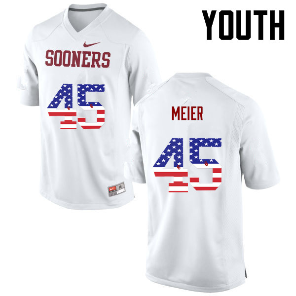 Youth Oklahoma Sooners #45 Carson Meier College Football USA Flag Fashion Jerseys-White - Click Image to Close